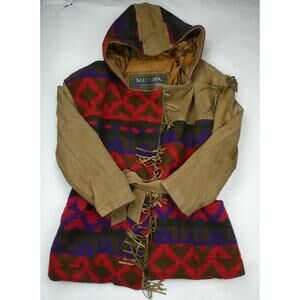 vintage Miropa Wool & Leather Aztec print coat, Pendleton Like, size: small